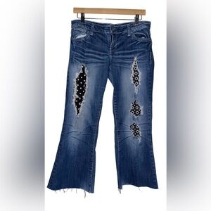 ZCO Distressed‎ Crop Embellished Leg Print Pull On Denim Jeans Junior Women  11